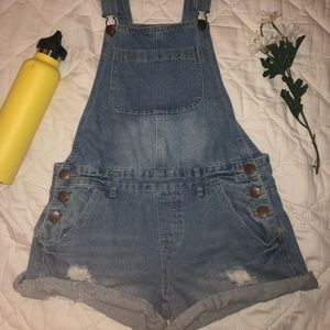 Blue denim overalls